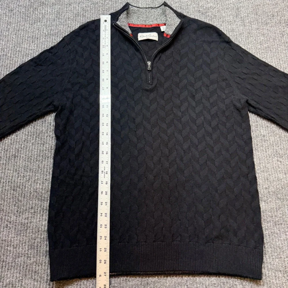 Robert Graham Wool‎ Blend Black Cable Knit Quarter Zip Sweater Medium Luxe